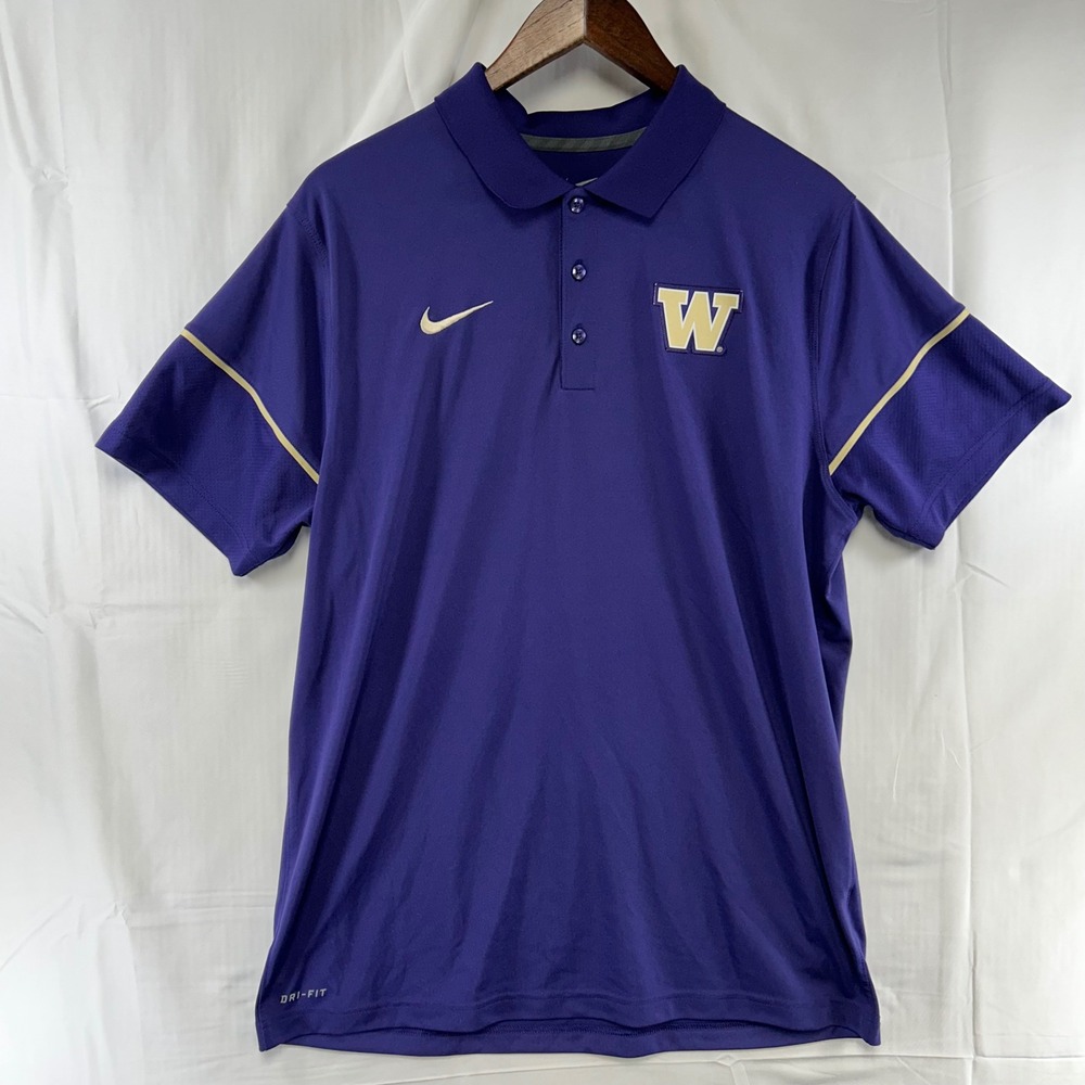 Nike Washington Huskies Polo Shirt Mens Large Purple Dri-FIT Short Sleeve